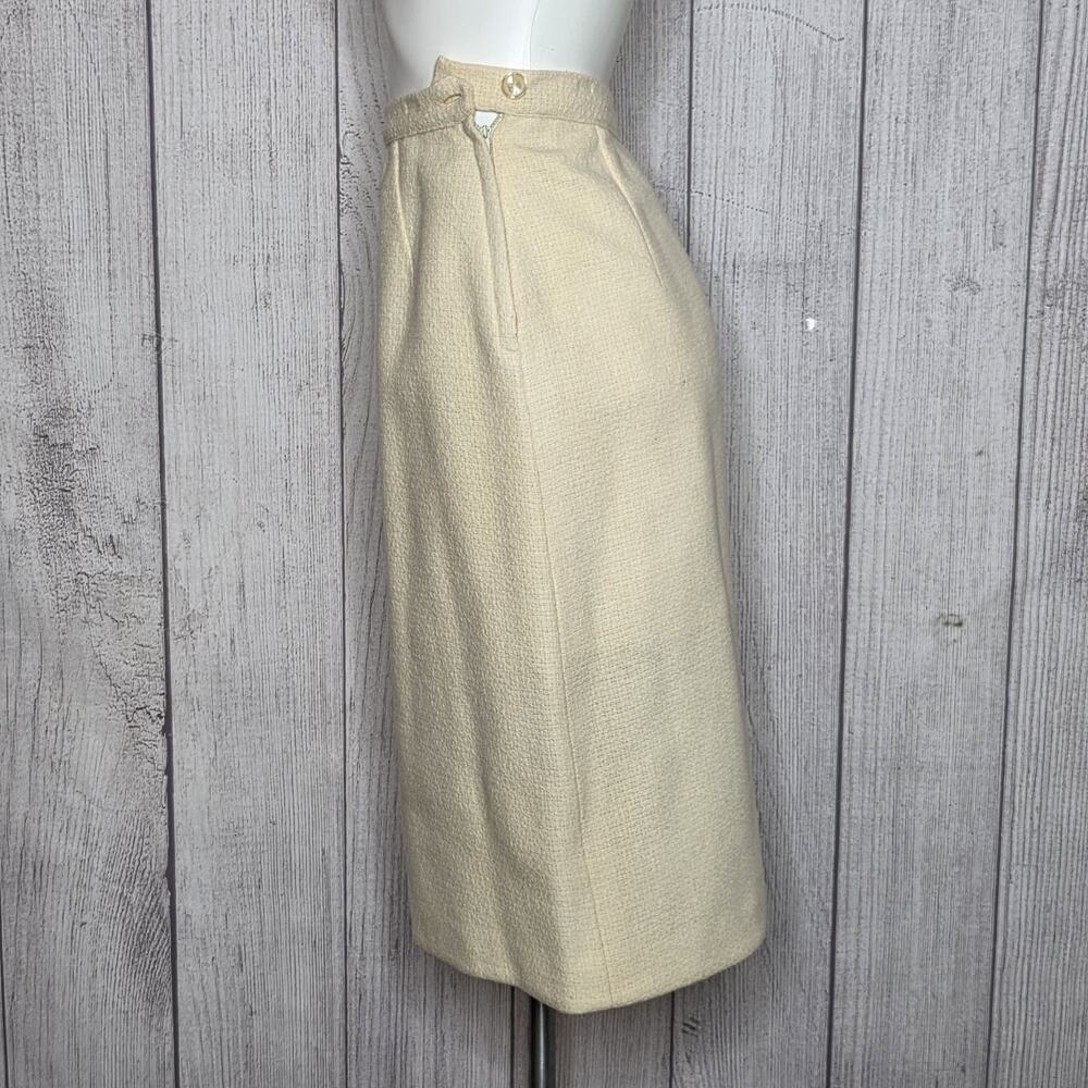 Vintage 1960s Joseph Stein Wool Skirt Suit Jackie O Cream Black Elegant - Picture 6 of 10